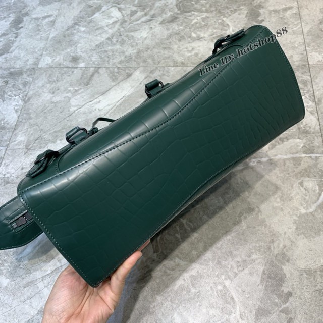 Balenciaga專櫃爆款鱷魚紋墨綠大紋手袋手提包 638511 巴黎世家中號Neo Classic機車包 fyj1465